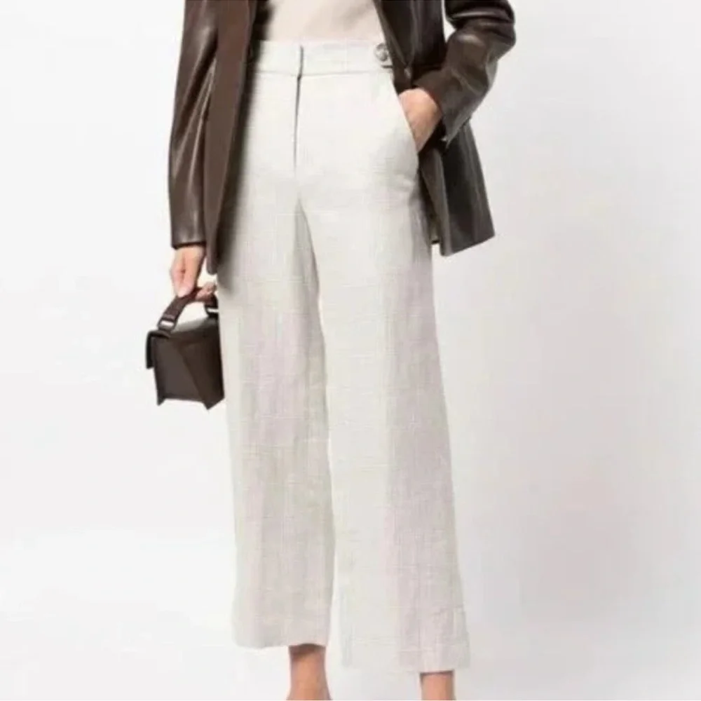 Veronica Beard Isley Check-Print Cropped Linen Cotton Blend Trouser